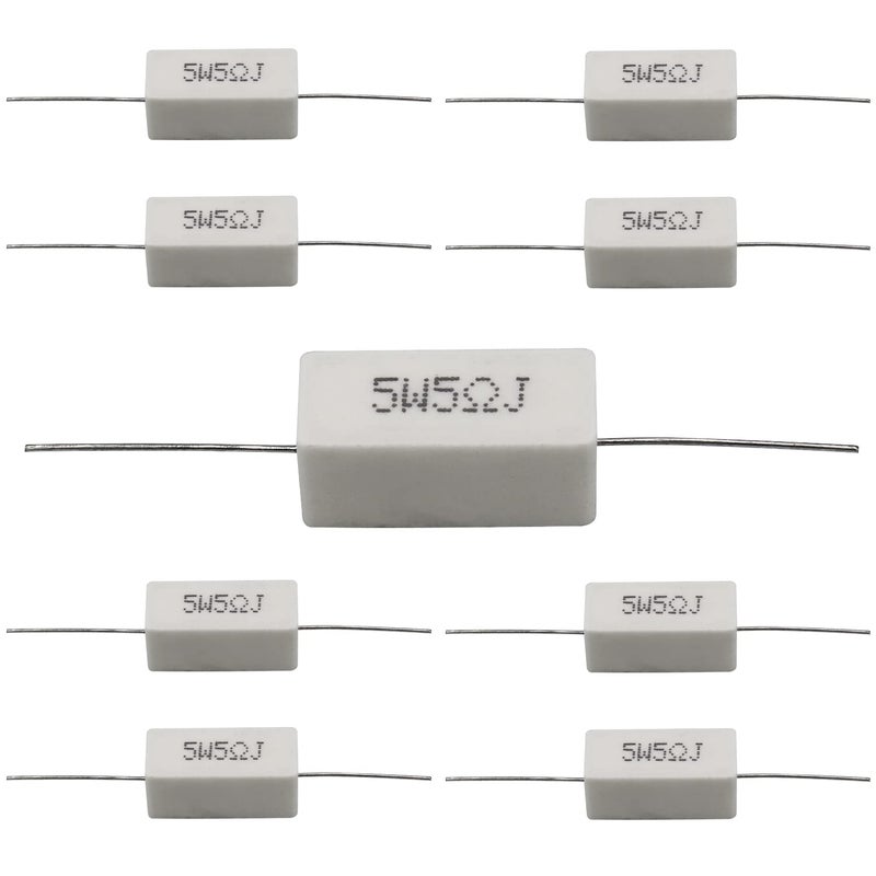 Dimlove Cement Resistor,10 PCS 5W 5 Ohm 5% Axial Lead Wire Resistor White Wound Fixed Ceramic Cement Resistors Wirewound Cement Power Resistors Flame Heat Moisture Resistance Precharge Horizontal Resistors - Image 2